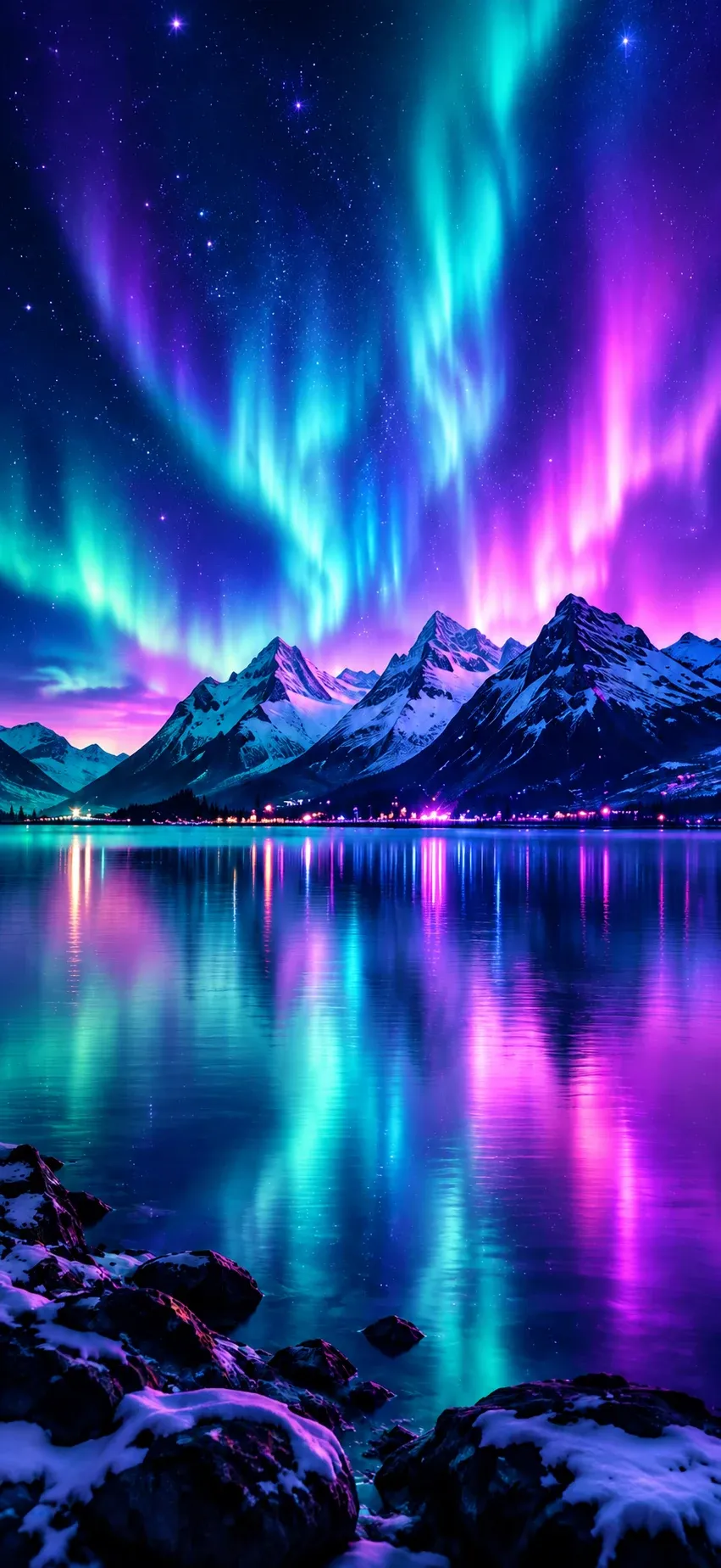 Aurora Borealis Mountain Lake