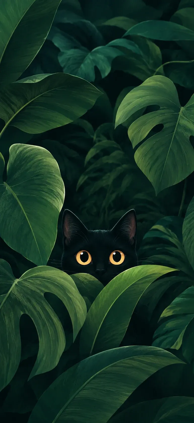Black Cat in Monstera