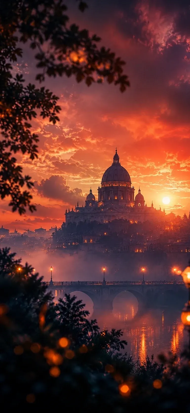 Cathedral Sunset over Misty Waters