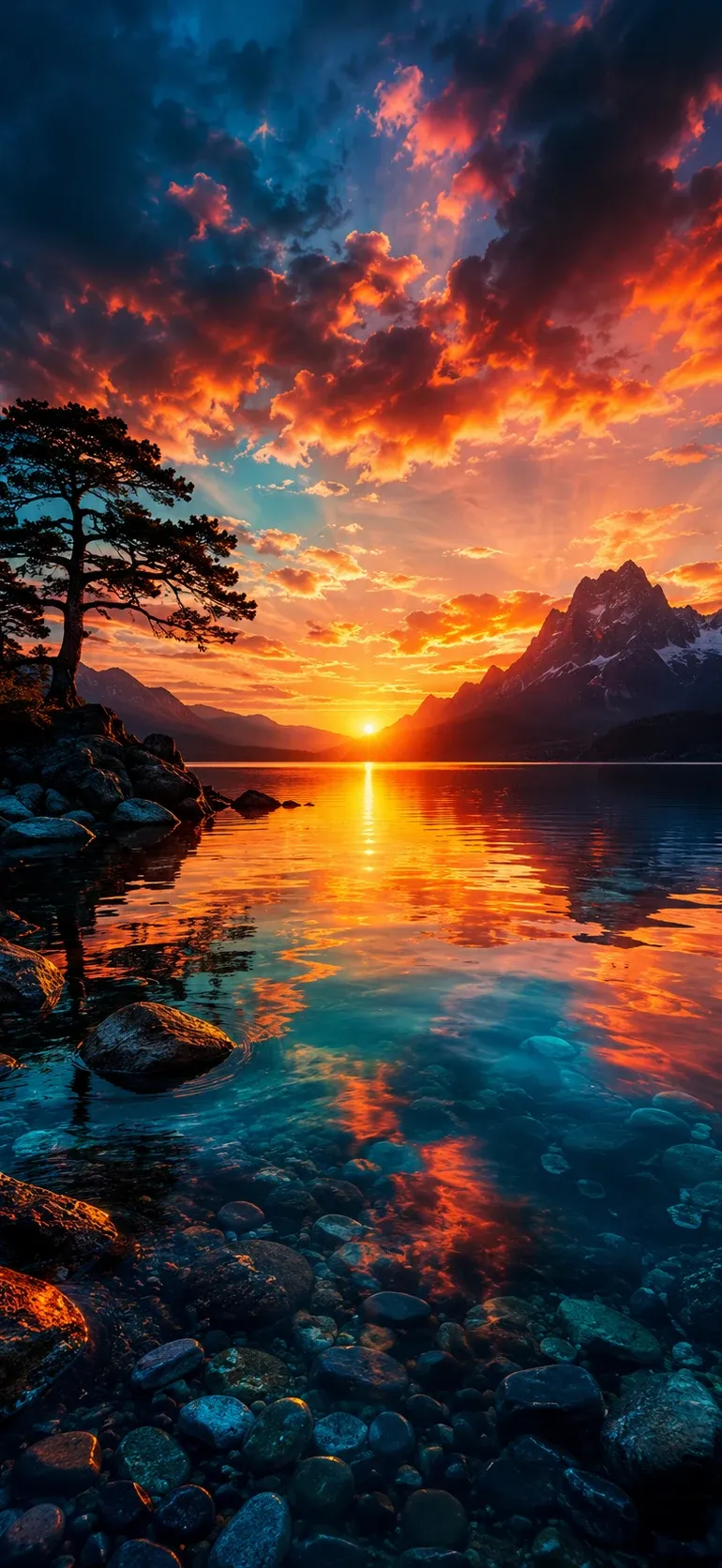 Fiery Alpine Lake Sunset