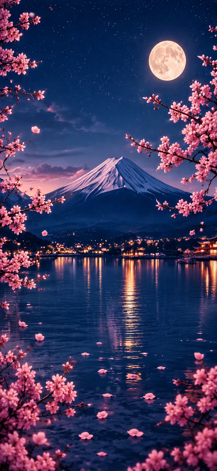 Moonlit Mountain Cherry Blossoms