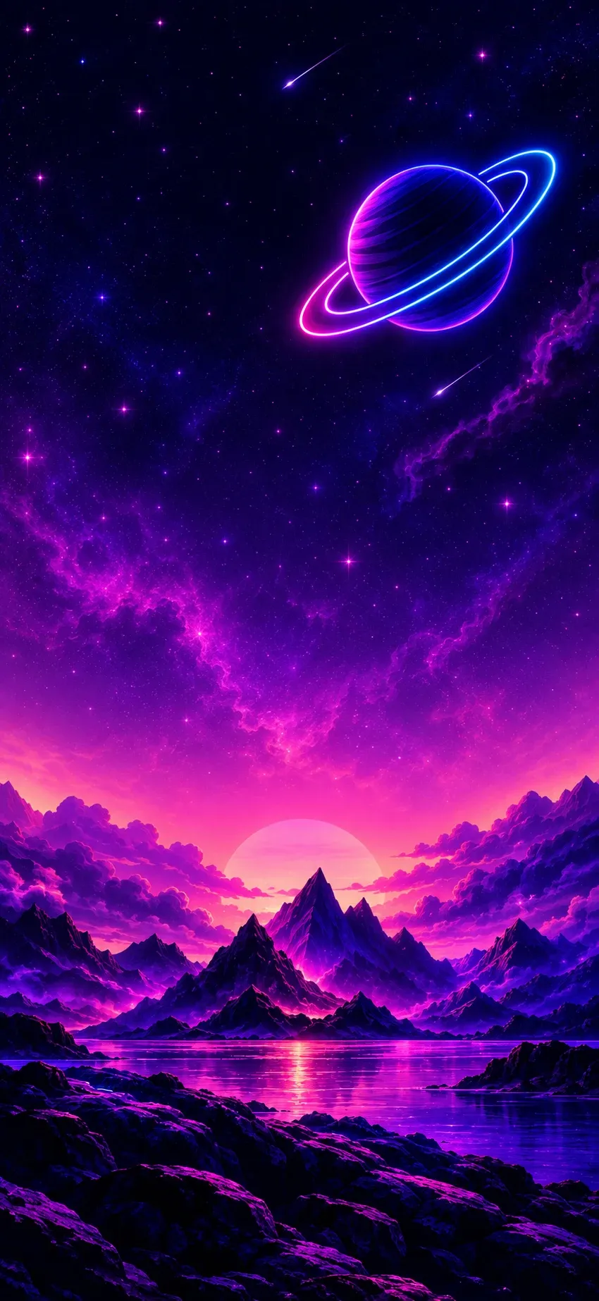 Neon Planet Over Purple Mountains