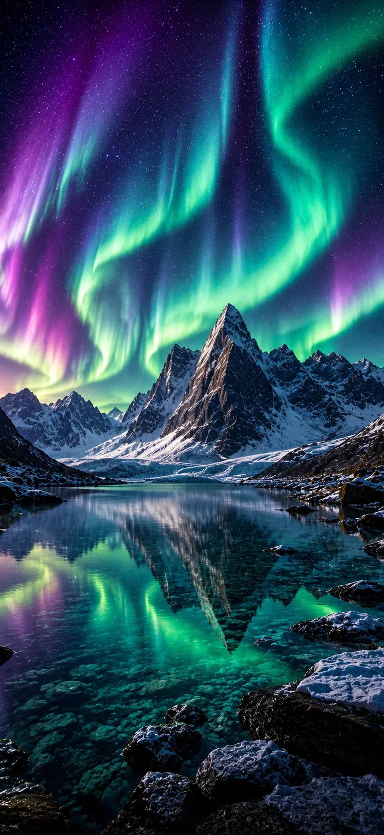 Northern Lights Mountain Reflection