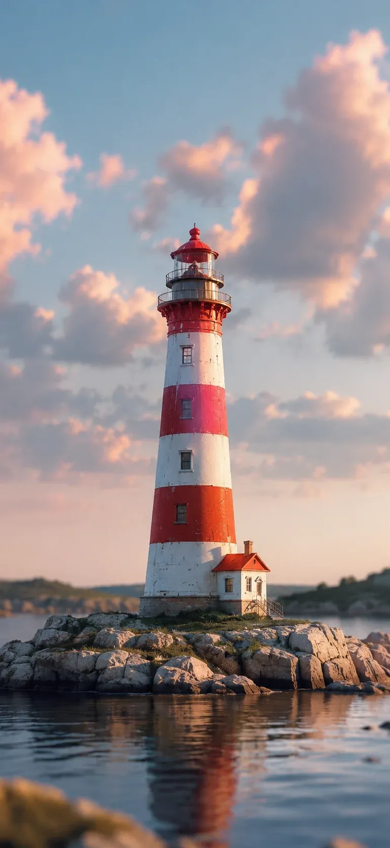 Red and White Lighthouse Sunset