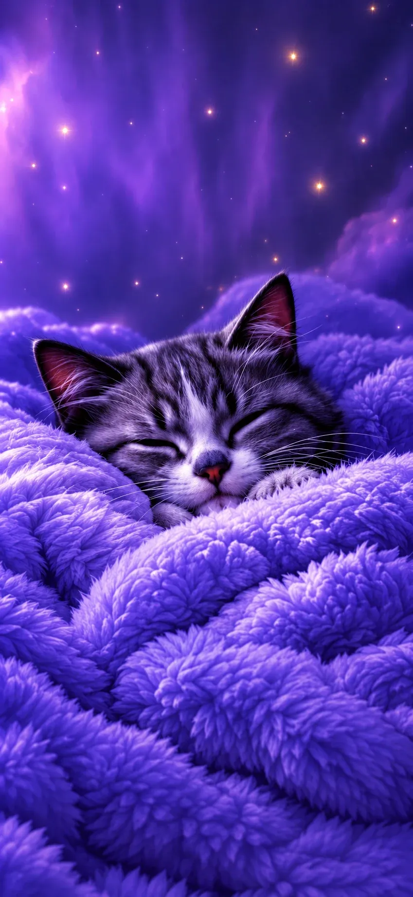 Sleeping Cat in Purple Clouds